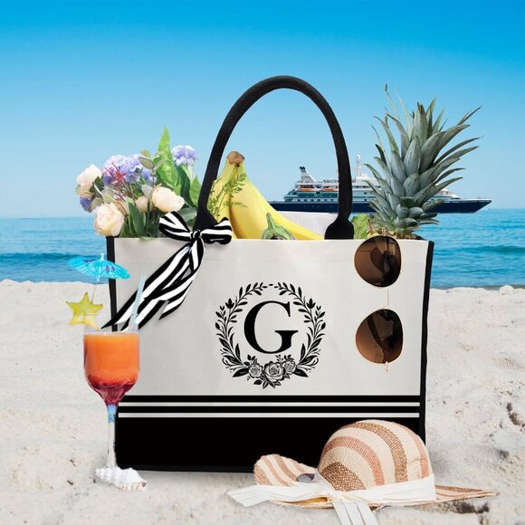 Personalized Canvas Tote Bag Monogrammed Gift for Women Teacher Friend Stylish - Picture 4 of 7